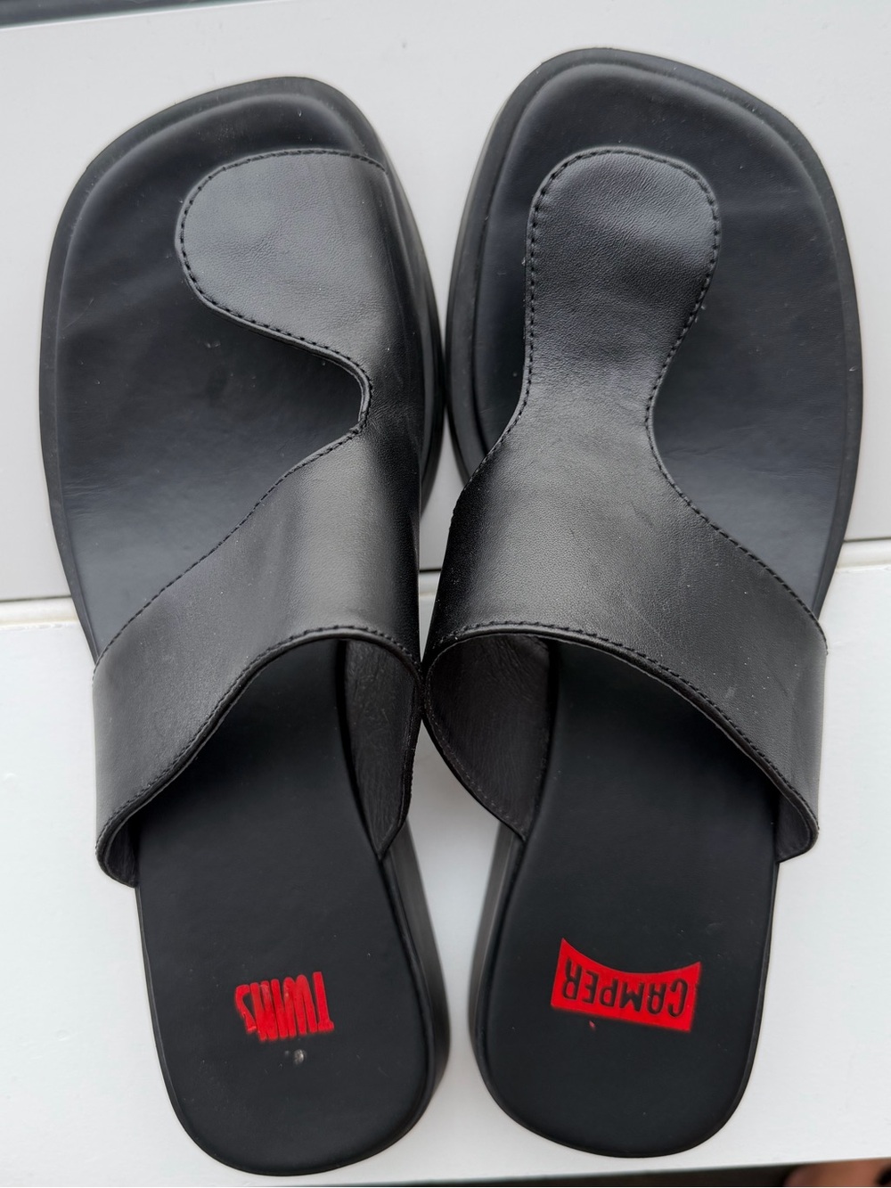 Camper TWINS Black Leather Asymmetrical Slide Sandals EU 39 Rare Sold Out